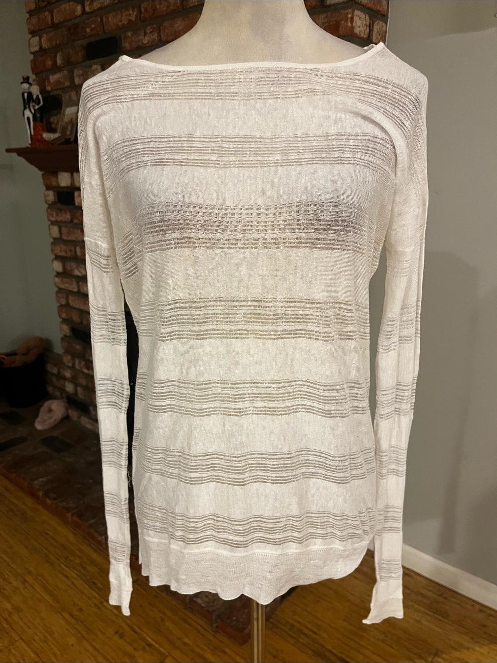 Theory White Sheer Stripe Long-Sleeve Top